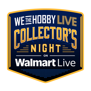 Logo for 'We the Hobby Live Collector's Night on Walmart Live' with blue and yellow colors.